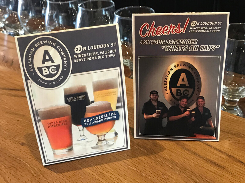 Alesatian Brewing Company table signs